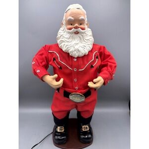 Christmas Fantasy LTD 1998 Animated Cowboy Santa Holly Jolly Musical
